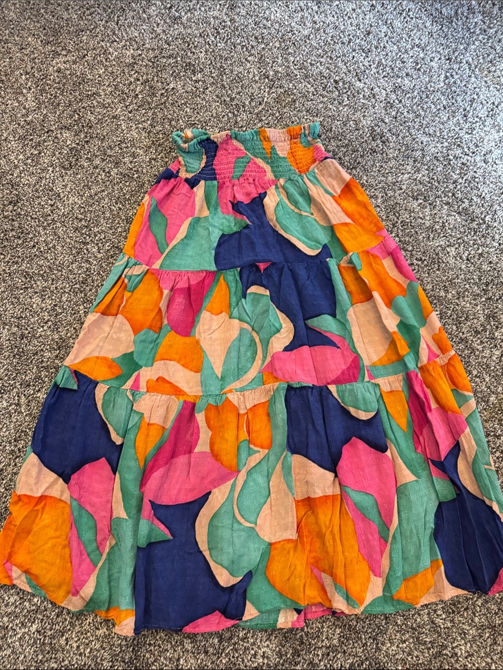 Tiered Maxi Skirt in Multicolor Abstract Print